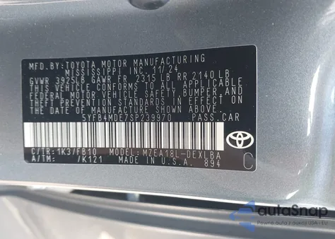 2025 Toyota Corolla Le from USA, damaged, VIN 5YFB4MDE7SP239970